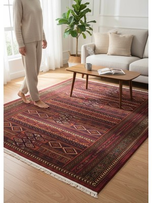 Dokuma Tabanlı Etnik Desenli Yıkanabilir Baskılı Kilim Salon Mutfak Yolluk