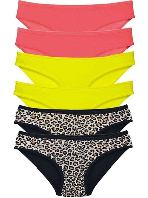 Ne Verelim Size 6 Adet Likralı Kadın Slip Külot Leopar Fuşya Sarı