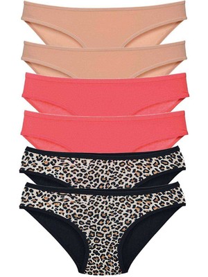Ne Verelim Size 6 Adet Likralı Kadın Slip Külot Leopar Ten Fuşya
