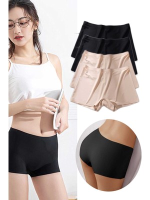 Ne Verelim Size 4 Adet Kadın Dikişsiz Görünmez Iz Yapmaz Mini Şort Boxer Siyah Ten