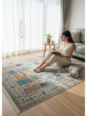 Dokuma Tabanlı Etnik Desenli Yıkanabilir Baskılı Kilim Salon Mutfak Yolluk