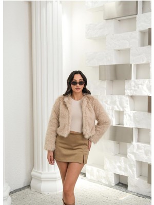 Moda Durağı Yakasız Ithal Premium Kaliteli Kürk Kahverengi