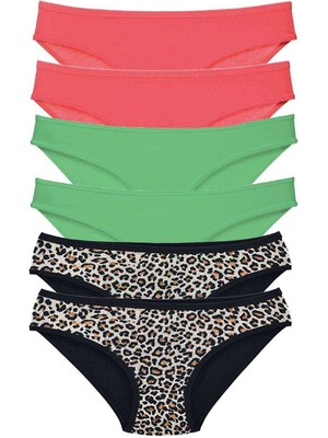 Ne Verelim Size 6 Adet Likralı Kadın Slip Külot Leopar Fuşya Yeşil