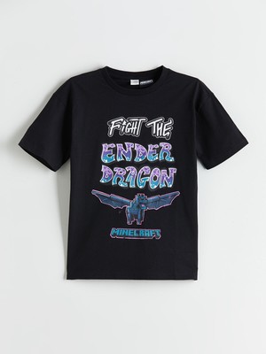 Lc Waikiki Yeni Sezon Bisiklet Yaka Minecraft Baskılı Erkek Çocuk Tişört