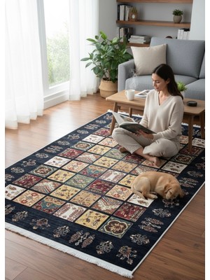 Dokuma Tabanlı Etnik Desenli Yıkanabilir Baskılı Kilim Salon Mutfak Yolluk