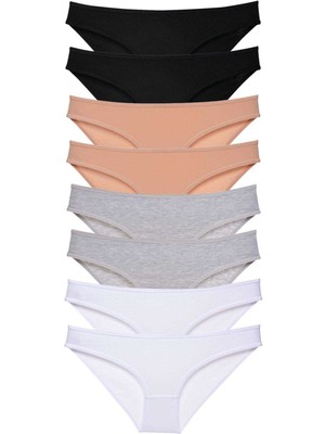Ne Verelim Size 8 Adet Süper Eko Set Likralı Kadın Slip Külot Siyah Ten Gri Beyaz