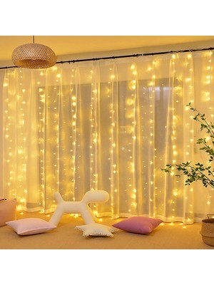 Shop A Way 8 Fonksiyonlu Animasyonlu Perde Kalın Telli Saçak 240 3 x 3 Metre Yılbaşı LED Aydınlatma Süsleme