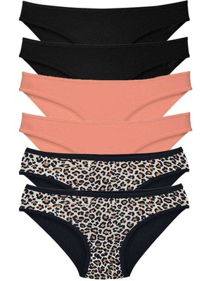 Ne Verelim Size 6 Adet Likralı Kadın Slip Külot Leopar Siyah Pudra