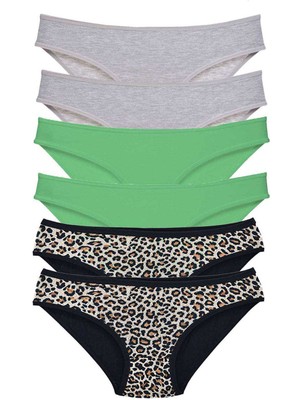 Ne Verelim Size 6 Adet Likralı Kadın Slip Külot Leopar Gri Yeşil