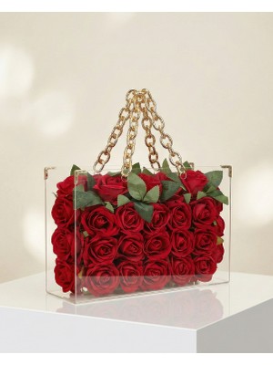 UNS Hediyelik Çiçek Çantası | Gold Zincir Saplı Dekoratif Hediyelik Çiçek Kutusu