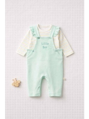 Little Bee Salopet Takım Premium Organik Pamuk Arı Desenli Günlük Bebek Tulum Seti