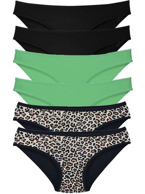 Ne Verelim Size 6 Adet Likralı Kadın Slip Külot Leopar Siyah Yeşil