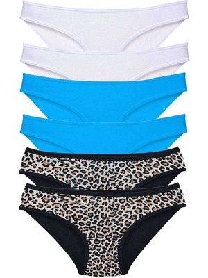 Ne Verelim Size 6 Adet Likralı Kadın Slip Külot Leopar Beyaz Mavi