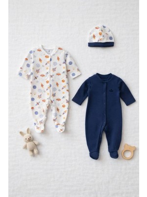 Moon Dot Tulum Premium Organik Pamuk Uzay Temalı Günlük Bebek Tulum