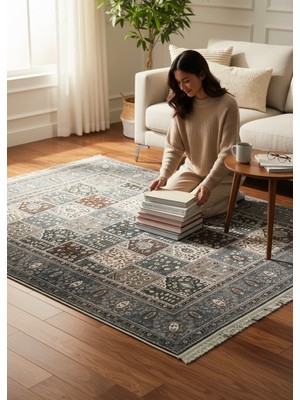 Dokuma Tabanlı Etnik Desenli Yıkanabilir Baskılı Kilim Salon Mutfak Yolluk