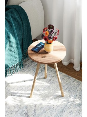 Shop A Way Intergo Yuvarlak Yan Sehpa Ahşap Ayaklı Tekli Zigon Sehpa