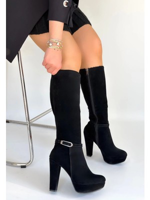 Kapsulavm Tekja Siyah Süet Topuklu Çizme