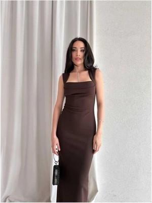 Moda Durağı Arow Slip Elbise Klasik Stil Maxi Kahverengi Özel Olaylar İçin Balık Kesim