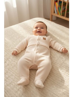Honey Waffle Romper Premium Organik Waffle Dokulu Günlük Bebek Tulum