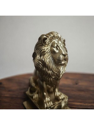 Hediyehanem Aslan Burcu Dekoratif Biblo Heykel - 15 cm Altın Sarısı Aslan Ofis Ev Aksesuarı