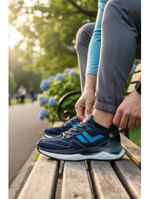 Enoch Erkek Yüksek Tabanlı Mavi Detaylı Dokulu Panelli Lacivert Günlük Spor Ayakkabı Sneaker