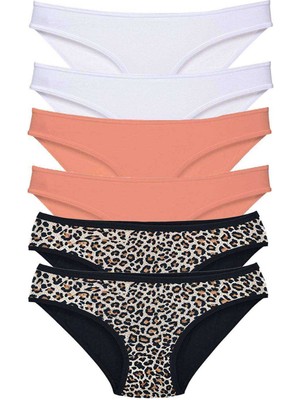 Ne Verelim Size 6 Adet Likralı Kadın Slip Külot Leopar Beyaz Pudra