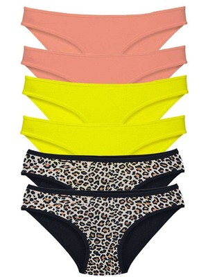 Ne Verelim Size 6 Adet Likralı Kadın Slip Külot Leopar Pudra Sarı