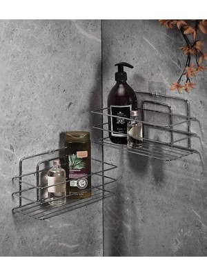 Shop A Way Sas Haus Yapışkanlı Banyo Düzenleyici Şampuanlık Duş Rafı 2 Adet Krom Tş-01