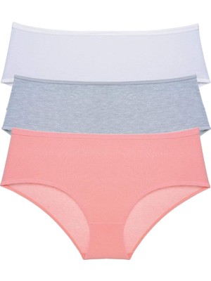 Ne Verelim Size 3 Adet Kadın Yüksek Bel Bato Külot Beyaz Gri Pudra