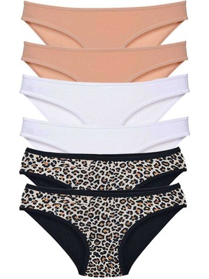 Ne Verelim Size 6 Adet Likralı Kadın Slip Külot Leopar Ten Beyaz