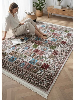 Dokuma Tabanlı Etnik Desenli Yıkanabilir Baskılı Kilim Salon Mutfak Yolluk