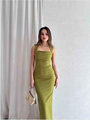 Moda Durağı Arow Slip Elbise Balık Kesim Mezuniyet İçin Abiye Stil Yeşil