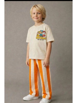 Lucco Paw Patrol Yazı Baskılı Çizgili Pantalonuyla Ikili Takım
