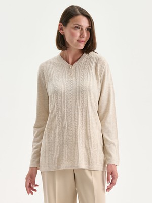 Lc Waikiki Yeni Sezon V Yaka Kendinden Desenli Kadın Triko Kazak