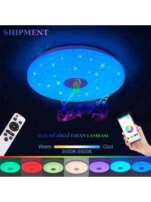 Shipment Akıllı Rgb Müzikli Tavan Lambası Bluetoothlu Kumandalı Sesli Hoparlör Dekoratif Lamba