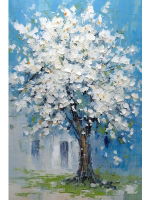 Yağlıboya Beyaz Yapraklı Ağaç Poster Duvar Kağıdı