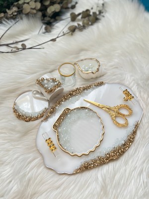 Epoksi Tepsi Nişan + Damat Tepsisi Seti 7 Parça Gold