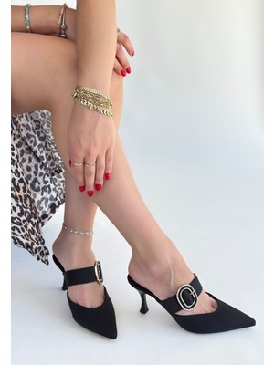 Kuzgun Ticaret Yote Siyah Saten Topuklu Terlik - Lisinya