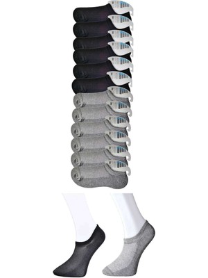 Kuzgun Ticaret Siyah ve Gri Erkek Görünmez Çorap 12 Çift
