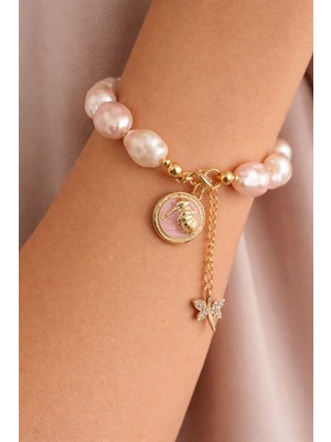 Maison Perle Jewelry Pink Roses - Barok Tarz Büyük Pembe İnci Bileklik