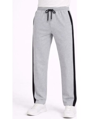 Marsilyan Erkek Yandan Şeritli Boru Paça Eşofman Altı 3 Iplik Pamuklu Eşofman - Gri