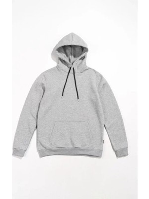 Marsilyan Erkek Uzun Kol Kapşonlu Basic Sweatshirt Hoodie - Gri