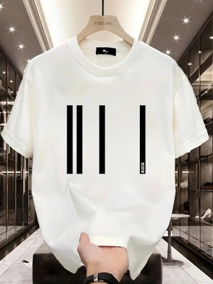 Marsilyan Baskılı Oversize Bisiklet Yaka T-Shirt - Beyaz