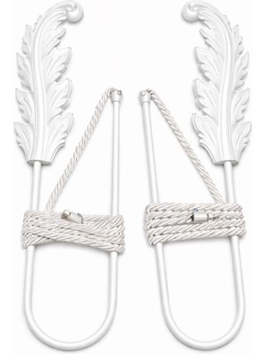 Dekoratif Yaprak Fon Perde Tutacağı| Delme & Vida Yok Pratik Kullanım 1 Adet Beyaz