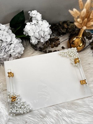 Epoksi Tepsi Nişan Tepsisi Büyül Boy-Incili Gold