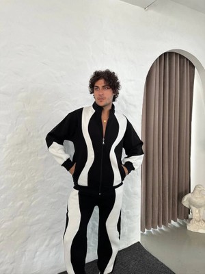 Marsilyan Erkek Premium Parçalı Eşofman Takım - Dik Yaka Fermuarlı Sweatshirt, - Siyah