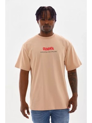 Marsilyan Unisex Baskılı Oversize T-Shirt - Bej