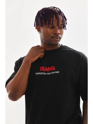 Marsilyan Unisex Baskılı Oversize T-Shirt - Siyah