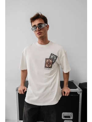 Marsilyan Erkek Baskılı Oversize T-Shirt - Beyaz