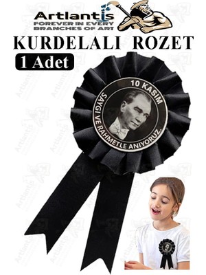 Artlantis 10 Kasım Atatürk Kurdelalı Rozet 1 Adet Siyah Yaka Rozeti Çocuk Bayram Etkinlik 15 cm Kokart